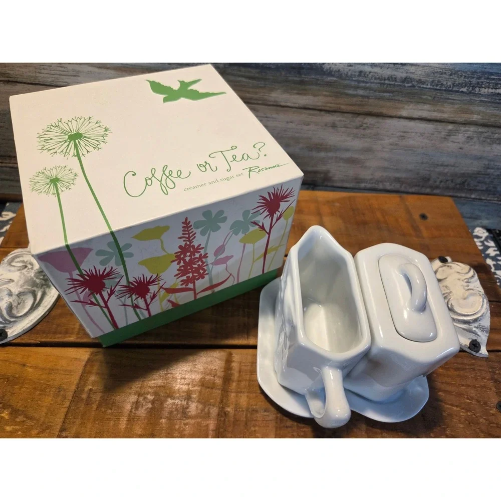 Rosanna White Ceramic Coffee or Tea Creamer Sugar Set With Tray‎